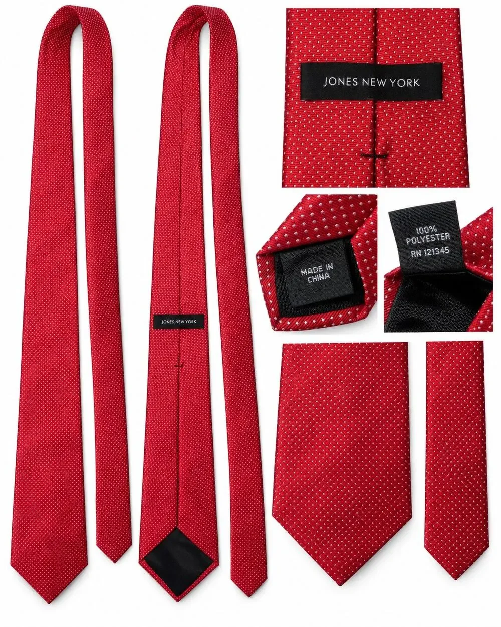 Jones New York Red Micro Dot Men’s Necktie 100% Polyester Classic Business Tie